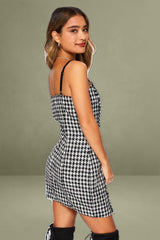 Black Houndstooth Mini Bodycon Dress