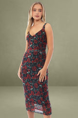 Black Floral Mesh Bodycon Dress