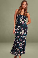 Black Floral Bodycon Dress Singlet Sweetheart Frill