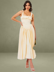 Noreen Egg White Satin Drop Waist Maxi Sundress