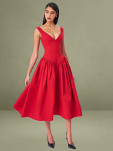 Nahla Red Drop Waist Midi Dress with Buttons