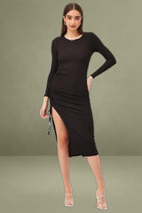 Black Midi Dress Long Sleeve Bodycon