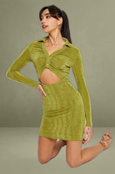 Green Mini Dress Slinky Jersey Cut Out