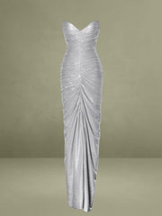 Sable Ruched Silver Glitter Mermaid Gown