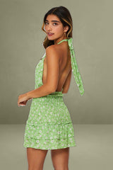 Print Mini Dress Halter Neck