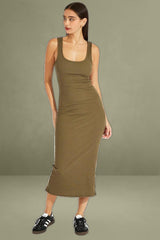 Green Midi Dress Sleeveless Bodycon Rib