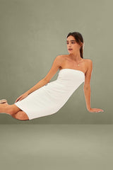 White Ribbed Bodycon Dress Strapless