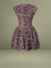 Backless Cheetah Print Mini Puffy Dress
