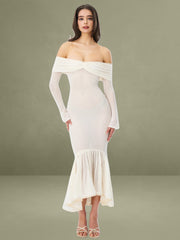Kaedyn Off Shoulder Long Sleeve Crochet Mermaid Maxi Dress