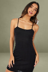 Black Mini Dress Sleeveless Bodycon Pointelle