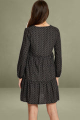 Printed Mini Dress with Long Sleeves