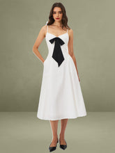 Corinne White Poplin Flared Maxi Dress with Removable Bow