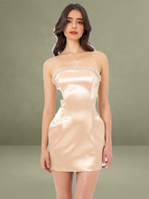 Paisley Pearl Trim Gold Sleeveless Mini Dress