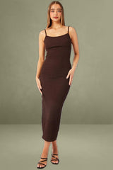 Brown Bodycon Dress Singlet Textured Midi
