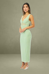 Green Sleeveless Mesh Bodycon Dress