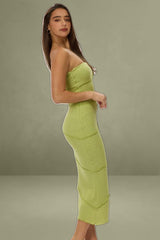 Green Strapless Midi Bodycon Dress