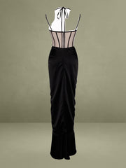 Rafaela Black Satin Corset Sequin Wing Cup Dress