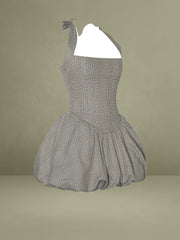 Dacia Plaid Halter Lace-up Bubble Mini Dress