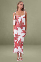 White Floral Bodycon Dress Maxi Mesh