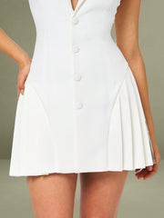 Reyna White Backless Pleated Mini Blazer Dress