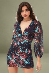 Print Mini Dress Long Sleeve Evening