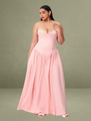 Najwa Baby Pink Ruched Breast Drop Waist Maxi Dress