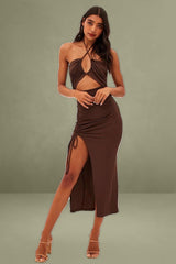 Brown Cut Out Bodycon Party Dress