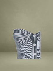 Melody Navy Blue Railroad Stripe Halter Drop Waist Mini Dress