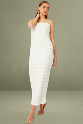 White Bodycon Dress Textured Midi