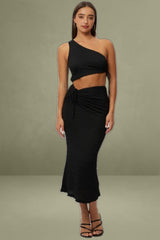 Black One-Shoulder Maxi Bodycon Dress