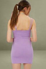 Purple Drawstring Ruched Bodycon Dress