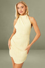 Yellow Bodycon Dress Textured Mini