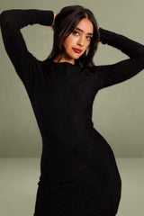 Black Bodycon Dress Mini Long Sleeve Textured