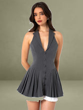 Hazel Grey Preppy Halter Neck Pleated Mini Dress