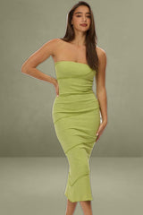 Green Strapless Midi Bodycon Dress