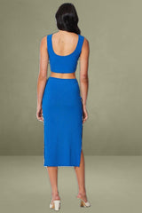 Blue Midi Dress Knot Front