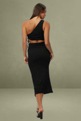 Black One-Shoulder Maxi Bodycon Dress