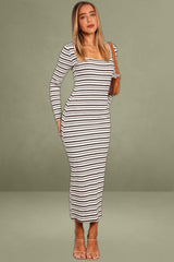 White Stripe Bodycon Dress Long Sleeve