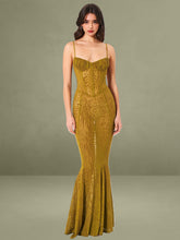 Ulani Gold Burnout Velvet Detail Mesh Maxi Dress