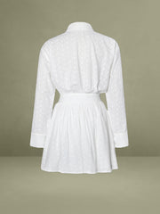 Gabriella White Cotton Eyelet Button Up Long Sleeve Shirt Dress