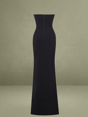 Xoana Black Crystal Embellished High Slit Gown