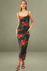 Black Floral Bodycon Dress Singlet Mesh