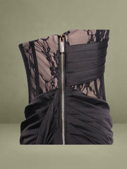 Callie Black Lace Satin Corset High Slit Gown