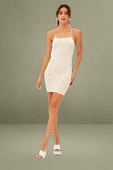 Beige Check Sleeveless Square Neck Seamless Bodycon Dress
