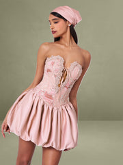 Palesa Pink Ballet Style Embroidered Bubble Hem Mini Dress
