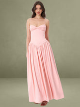Najwa Baby Pink Ruched Breast Drop Waist Maxi Dress