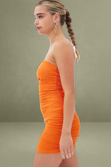 Orange Bodycon Mini Dress Side Keyhole