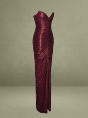 Sable Ruched Burgundy Glitter Mermaid Gown