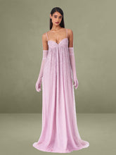 Wallie Pink Rhinestone Embellished Mesh Backless Gown