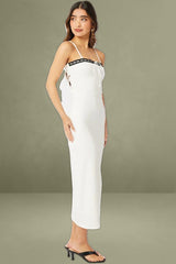 White Bodycon Dress Maxi Ribbon Trim